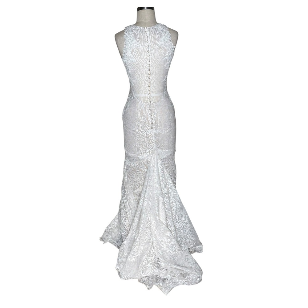 ALLURE BRIDALS Lace Mermaid Wedding Dress White Bridal Gown Women's Size 8 Boho - Picture 5 of 9
